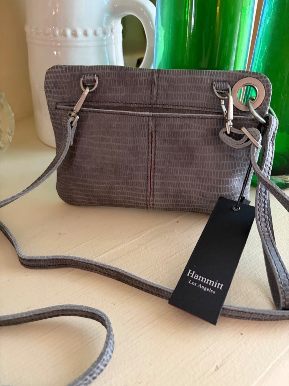 Hammitt Nash Small Slate Tejus Snake Ebossed Suede Crossbody Shoulder Handbag / - Picture 4 of 13